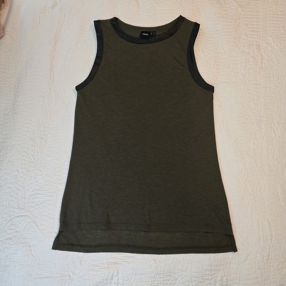 ASOS Tank Top Size 4 Olive Green Lightweight Faux Leather‎ Trim Side Slit - Picture 4 of 10